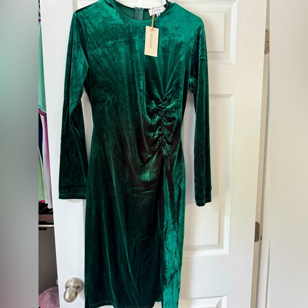 NWT green velvet mini dress